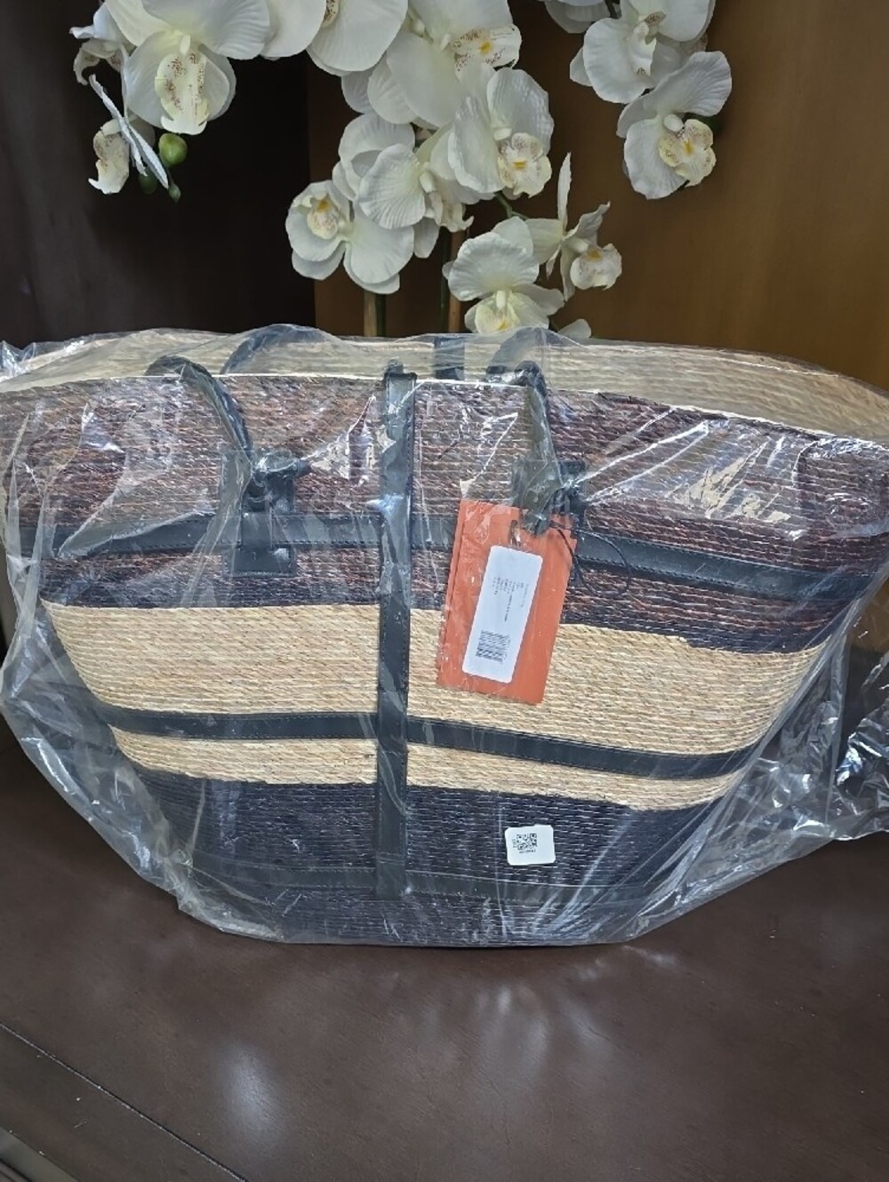 Altuzarra Watermill Striped Straw Tote in Brown, Cream & Black - Picture 8 of 12